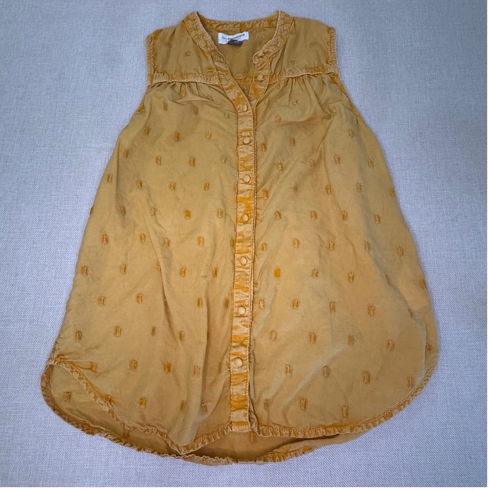 Pilcro Anthropologie Mustard Yellow Clipped Jacquard Sleeveless Tunic Top XS